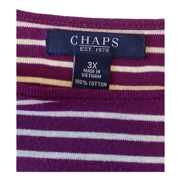 Chaps Classic Woman’s 3/4 Sleeve Striped Purple Shirt Plus Size 3X 100% Cotton - Picture 3 of 10